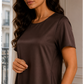 Chocolate Brown Satin Silk Under Abaya | Long Slip Dress with Short Sleeves