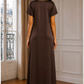 Chocolate Brown Satin Silk Under Abaya | Long Slip Dress with Short Sleeves