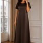 Chocolate Brown Satin Silk Under Abaya | Long Slip Dress with Short Sleeves
