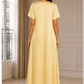 Butter Yellow Satin Silk Under Abaya | Long Slip Dress with Short Sleeves