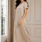 Taupe Satin Silk Under Abaya | Long Slip Dress with Short Sleeves