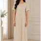 Taupe Satin Silk Under Abaya | Long Slip Dress with Short Sleeves