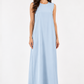 Navy Blue & Ice Blue 3-Piece Crepe Abaya Set with with Geometric Neckline & Striped Sleeves