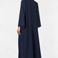 Navy Blue & Ice Blue 3-Piece Crepe Abaya Set with with Geometric Neckline & Striped Sleeves
