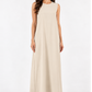 Taupe & Ivory 3-Piece Crepe Abaya Set with Geometric Neckline & Striped Sleeves