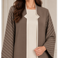 Taupe & Ivory 3-Piece Crepe Abaya Set with Geometric Neckline & Striped Sleeves