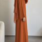 Burnt Orange Nida Abaya with Layered Front & Pleated Sleeve Detail