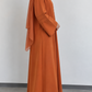 Burnt Orange Nida Abaya with Layered Front & Pleated Sleeve Detail