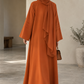 Burnt Orange Nida Abaya with Layered Front & Pleated Sleeve Detail