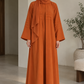Burnt Orange Nida Abaya with Layered Front & Pleated Sleeve Detail