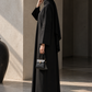 Black Nida Abaya with Layered Front Panel & Pleated Sleeve Detailing
