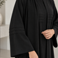 Black Nida Abaya with Layered Front Panel & Pleated Sleeve Detailing