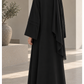 Black Nida Abaya with Layered Front Panel & Pleated Sleeve Detailing