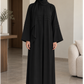 Black Nida Abaya with Layered Front Panel & Pleated Sleeve Detailing