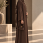 Brown Nida Abaya with Layered Front Panel & Pleated Sleeve Detailing