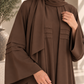 Brown Nida Abaya with Layered Front Panel & Pleated Sleeve Detailing