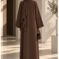 Brown Nida Abaya with Layered Front Panel & Pleated Sleeve Detailing
