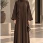 Brown Nida Abaya with Layered Front Panel & Pleated Sleeve Detailing