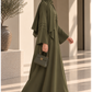 Olive Green Nida Abaya with Layered Front & Signature Pleated Details