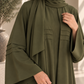 Olive Green Nida Abaya with Layered Front & Signature Pleated Details