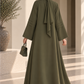 Olive Green Nida Abaya with Layered Front & Signature Pleated Details