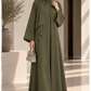Olive Green Nida Abaya with Layered Front & Signature Pleated Details