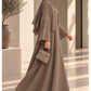 Mocha Taupe Nida Abaya with Layered Front & Signature Pleated Details