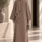 Mocha Taupe Nida Abaya with Layered Front & Signature Pleated Details