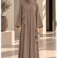 Mocha Taupe Nida Abaya with Layered Front & Signature Pleated Details