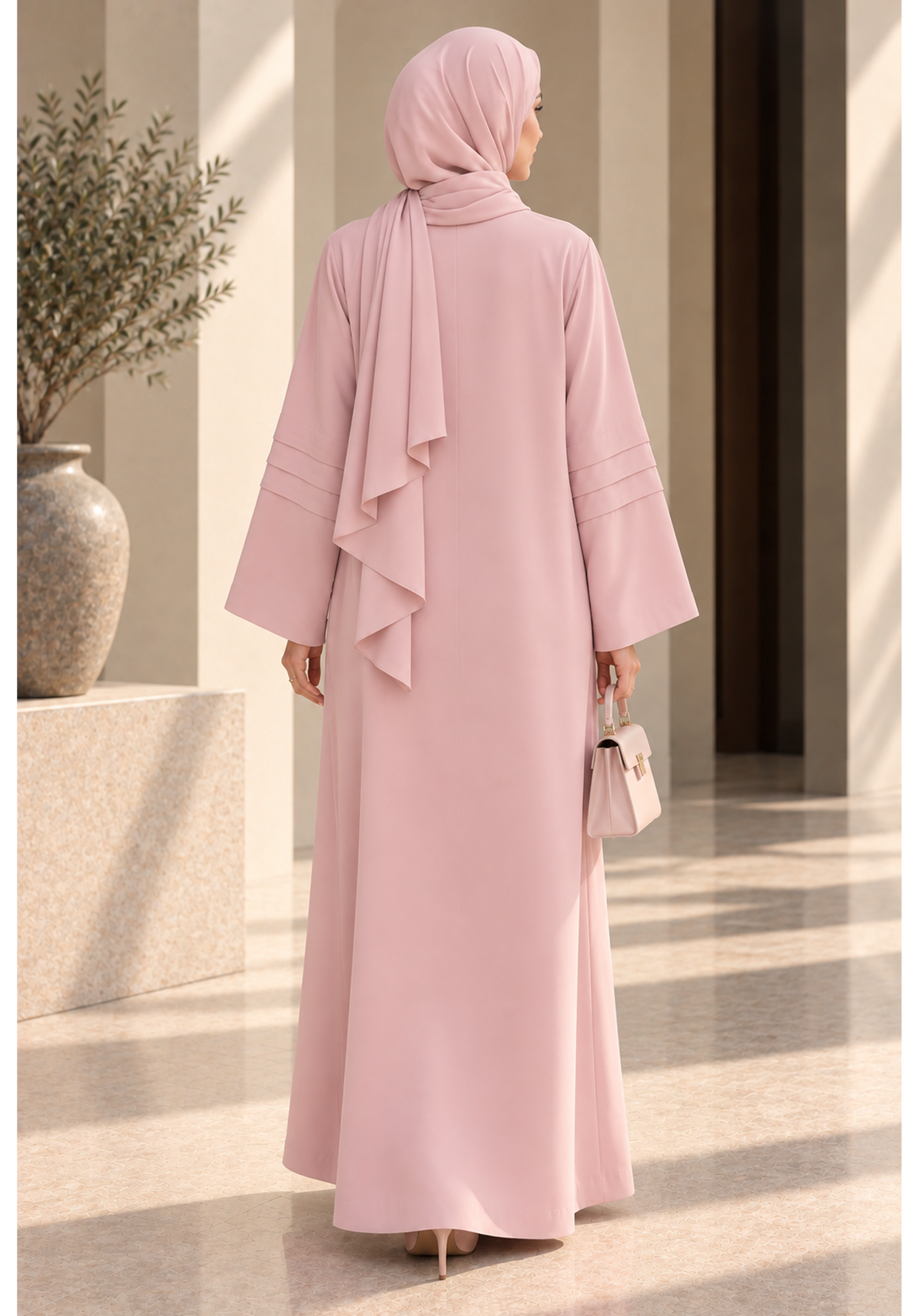 Pink Nida Abaya with Layered Front & Signature Pleated Details
