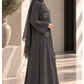 Charcoal Grey Korean Nida Abaya with Floral Lace & Handwork Detailing