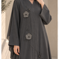 Charcoal Grey Korean Nida Abaya with Floral Lace & Handwork Detailing
