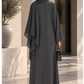 Charcoal Grey Korean Nida Abaya with Floral Lace & Handwork Detailing