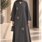 Charcoal Grey Korean Nida Abaya with Floral Lace & Handwork Detailing