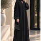 Black Korean Nida Abaya with Intricate Lace Panel Detailing & Scalloped Sleeves