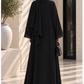 Black Korean Nida Abaya with Intricate Lace Panel Detailing & Scalloped Sleeves