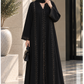 Black Korean Nida Abaya with Intricate Lace Panel Detailing & Scalloped Sleeves