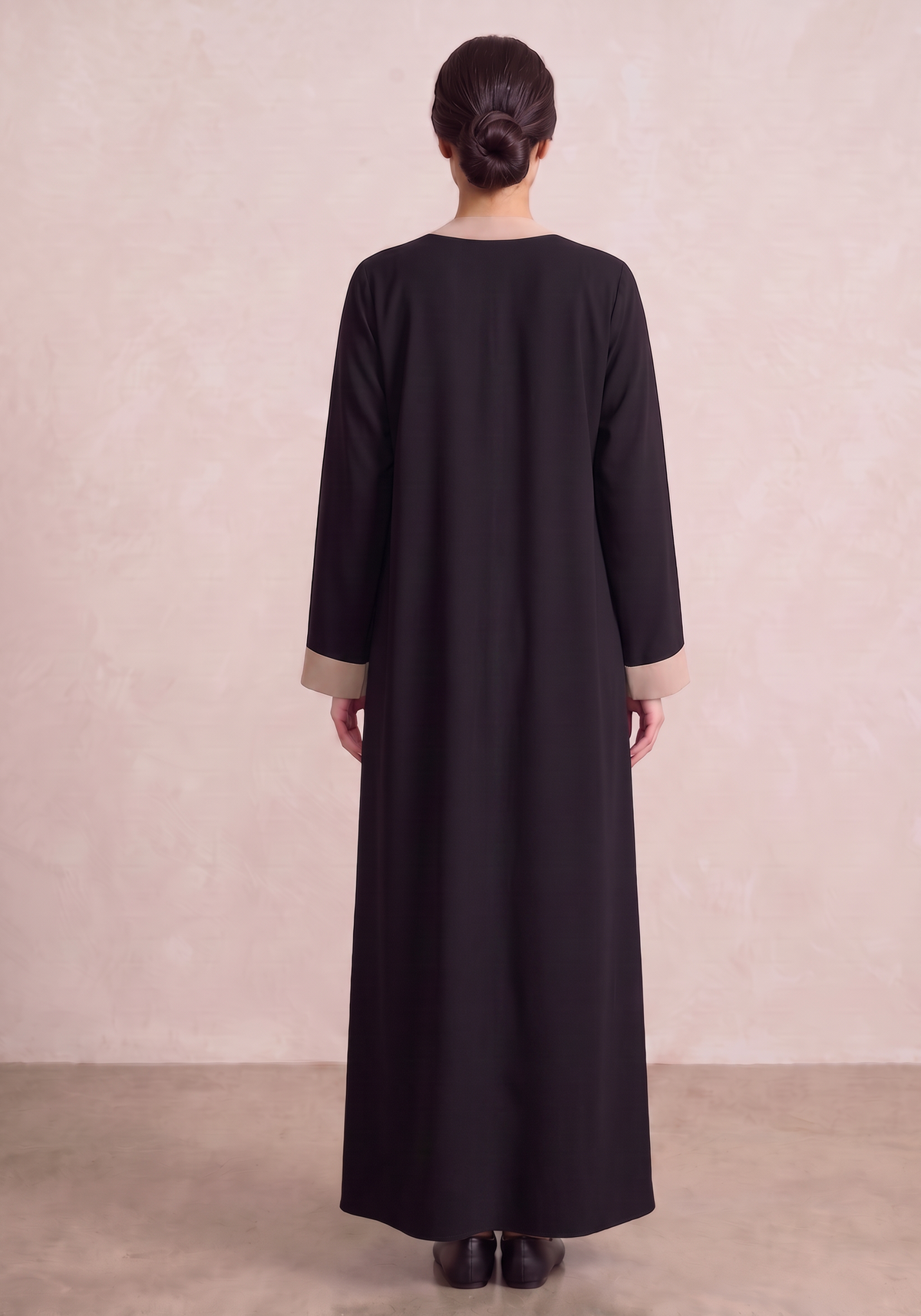 Black & Beige Korean Nida Abaya with Intricate Handwork Details