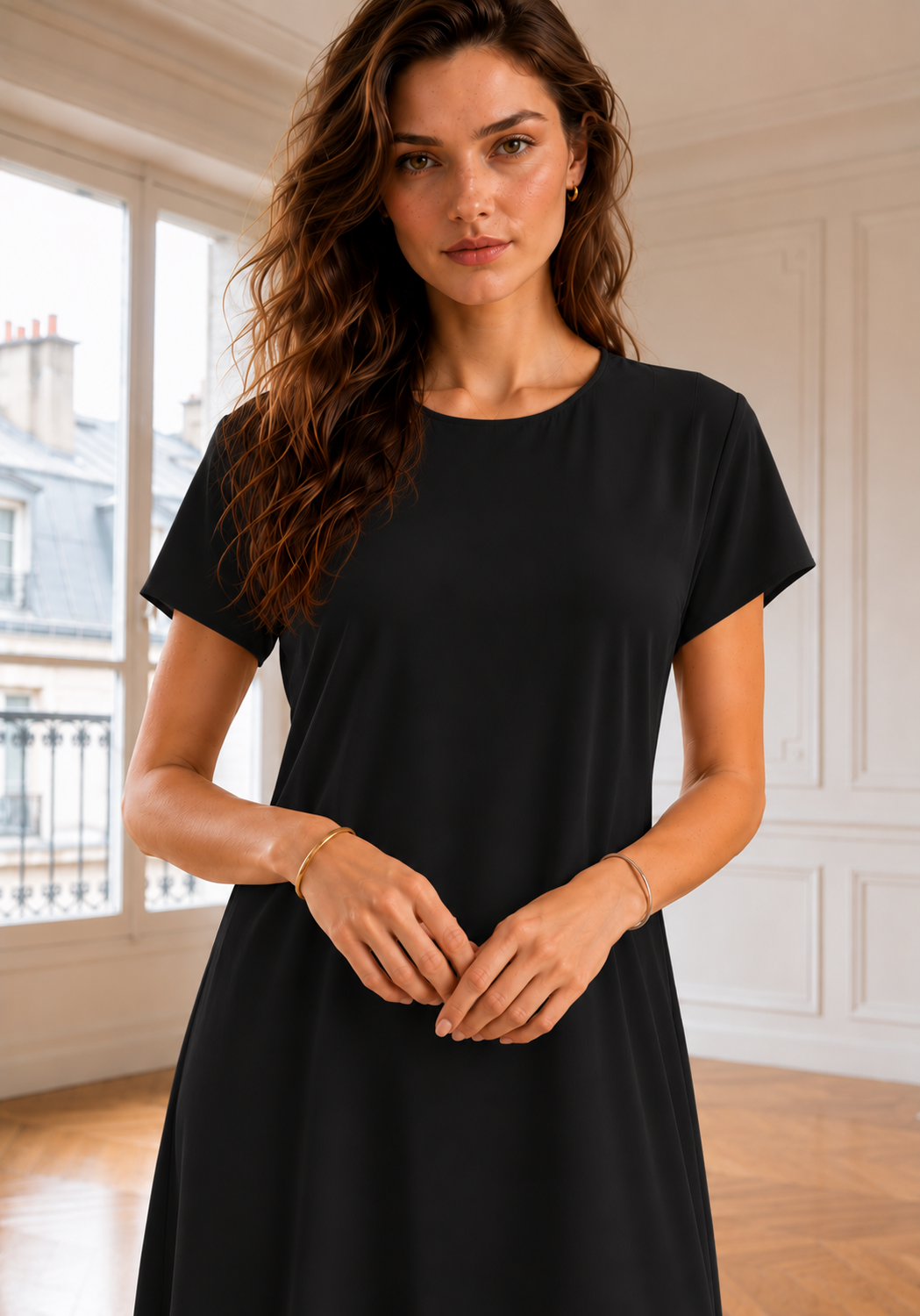 Nida Short Sleeve Inner Dress – Premium Black Under Abaya Dress