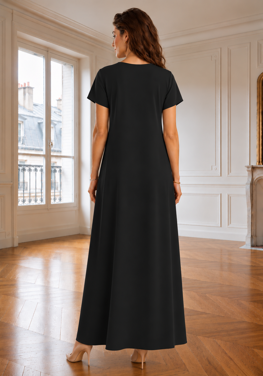 Nida Short Sleeve Inner Dress – Premium Black Under Abaya Dress