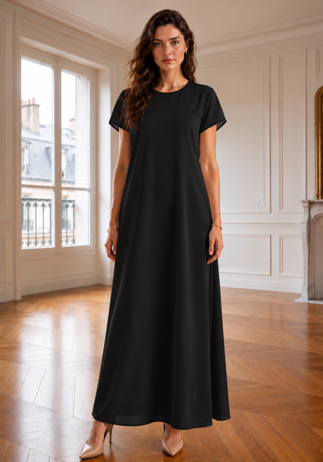 Nida Short Sleeve Inner Dress – Premium Black Under Abaya Dress