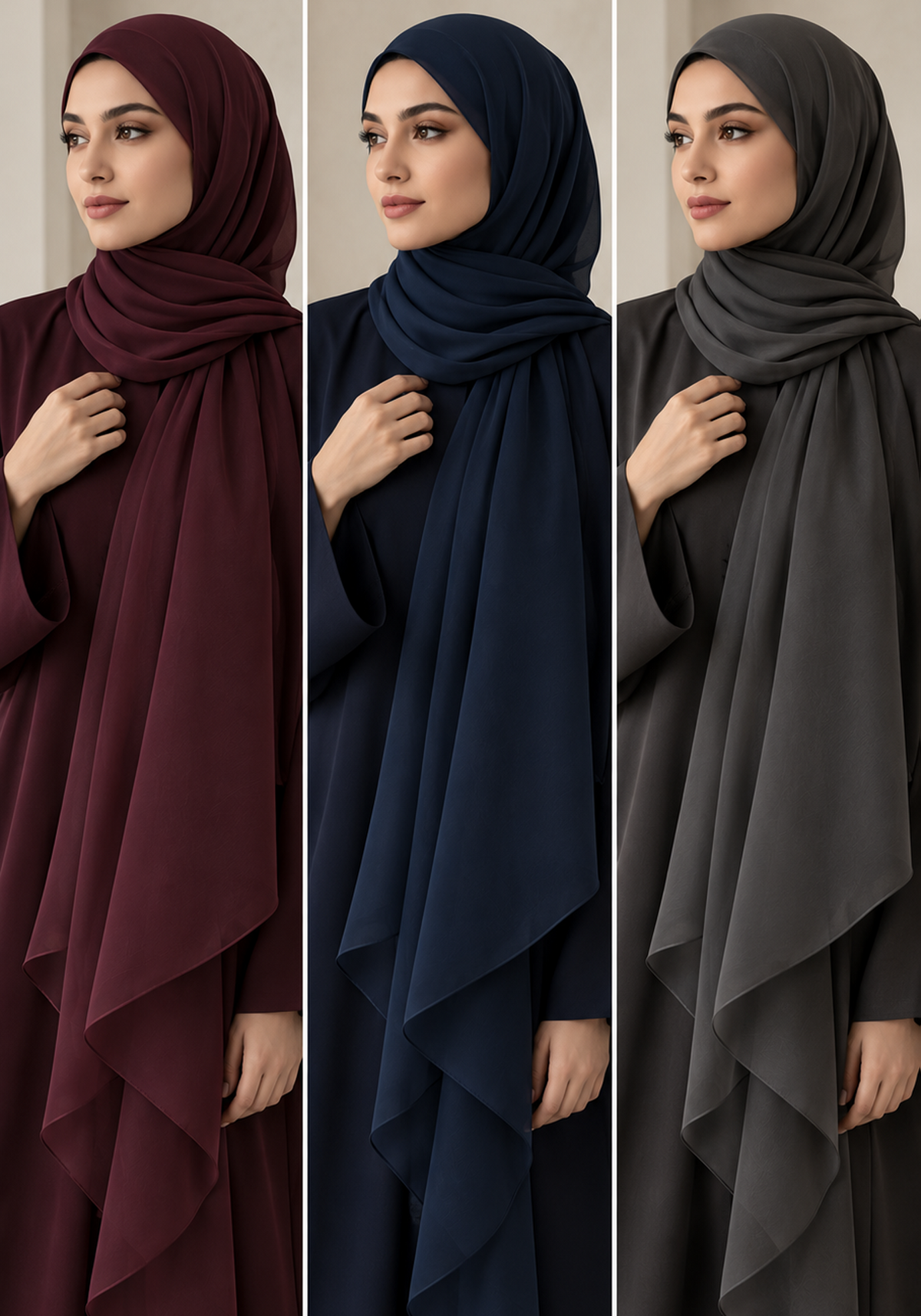 Chiffon Wool Shayla Set of 3 | Non-Slip Premium Hijab Scarves