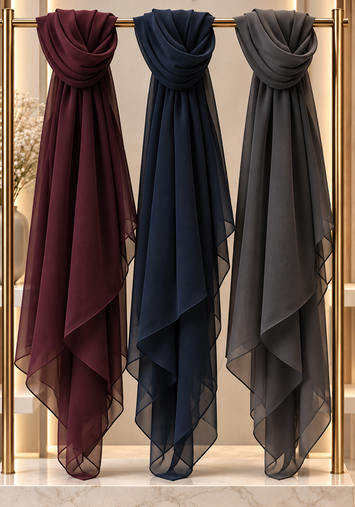 Chiffon Wool Shayla Set of 3 | Non-Slip Premium Hijab Scarves
