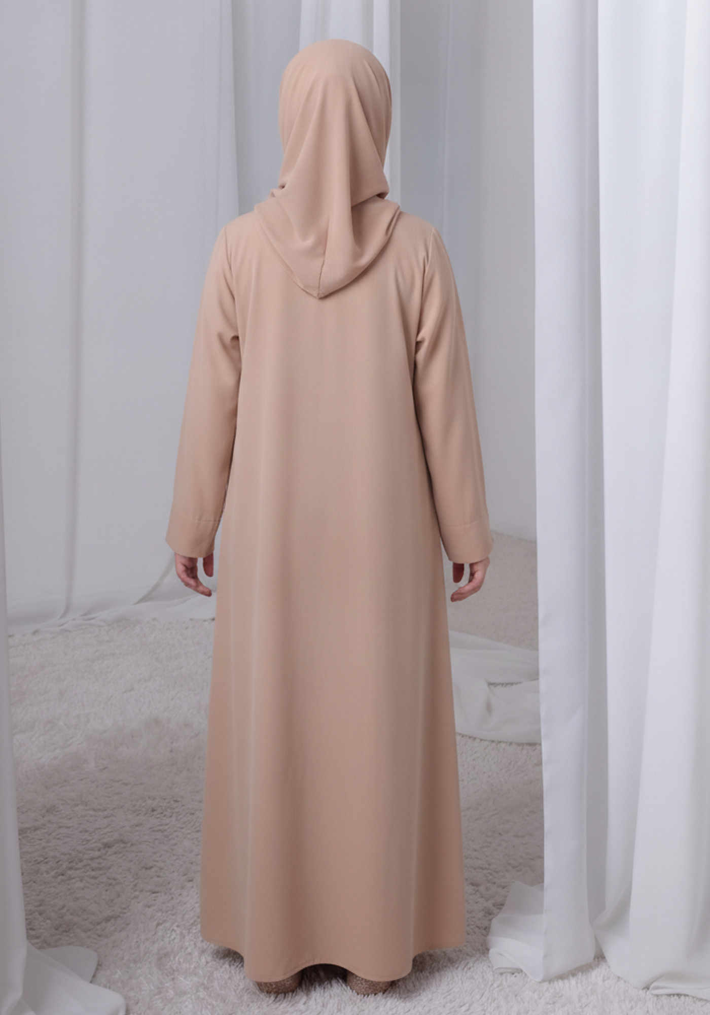 Tan Shade Kids Abaya with Matching Hijab for Girls Korean Nida Fabric Modest Islamic Dress 9 Colors Available