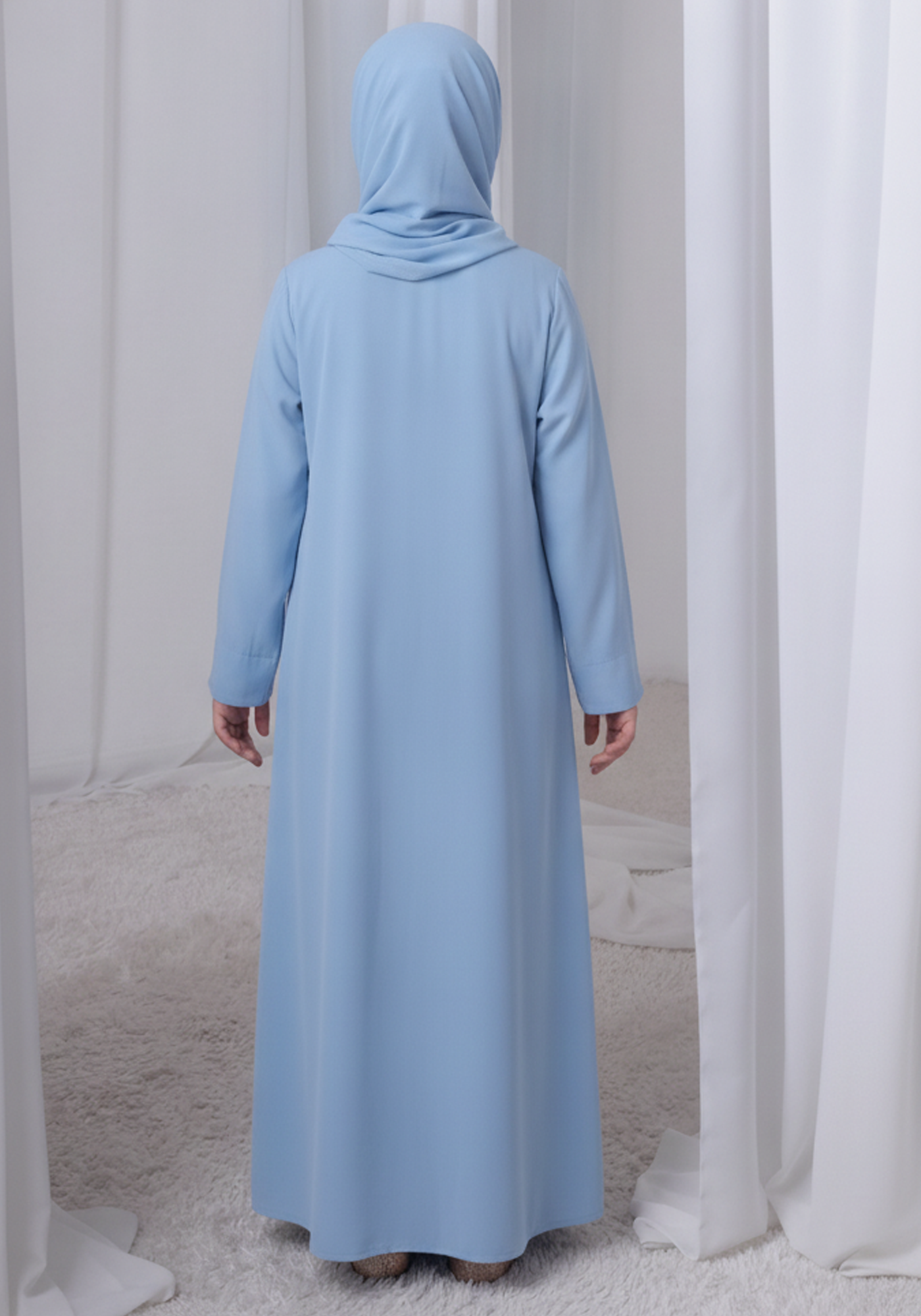 Sky Blue Kids Abaya with Matching Hijab for Girls Korean Nida Fabric Modest Islamic Dress 9 Colors Available