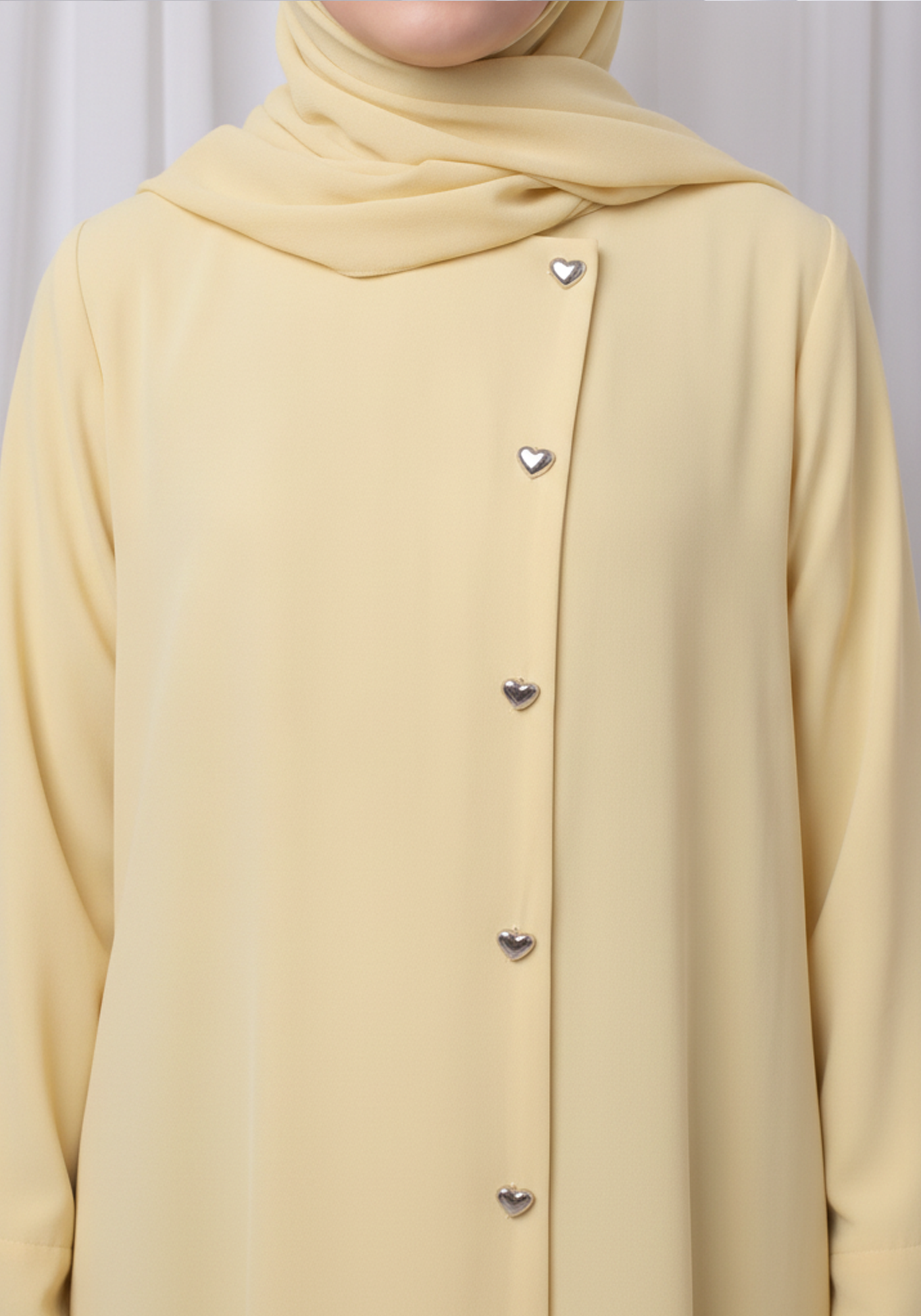 Pastel Yellow Kids Abaya with Matching Hijab for Girls Korean Nida Fabric Modest Islamic Dress 9 Colors Available