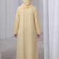 Pastel Yellow Kids Abaya with Matching Hijab for Girls Korean Nida Fabric Modest Islamic Dress 9 Colors Available