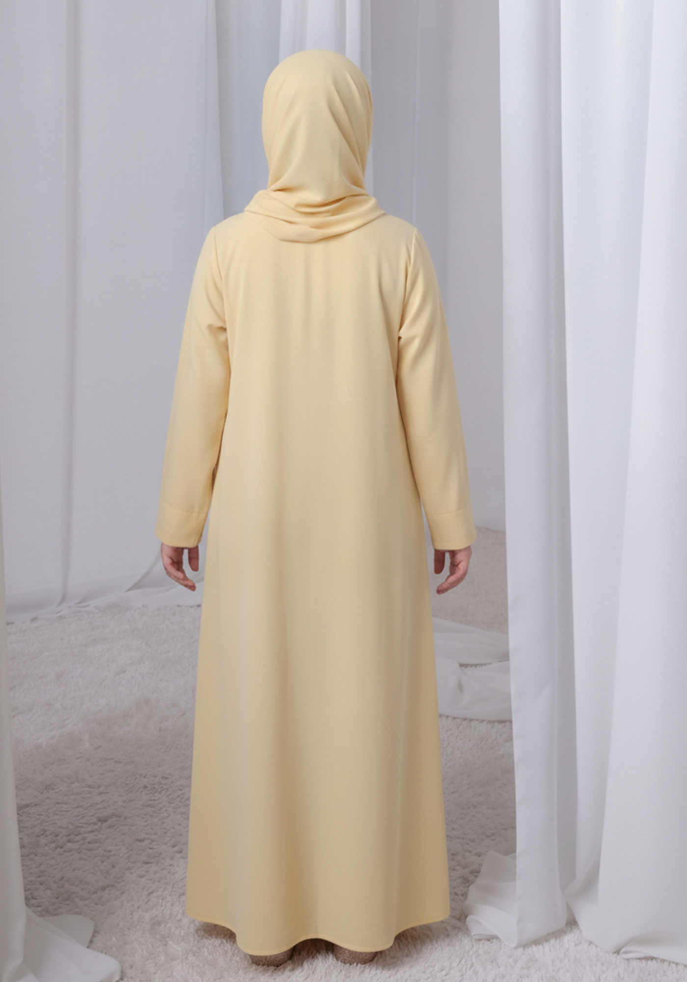 Pastel Yellow Kids Abaya with Matching Hijab for Girls Korean Nida Fabric Modest Islamic Dress 9 Colors Available
