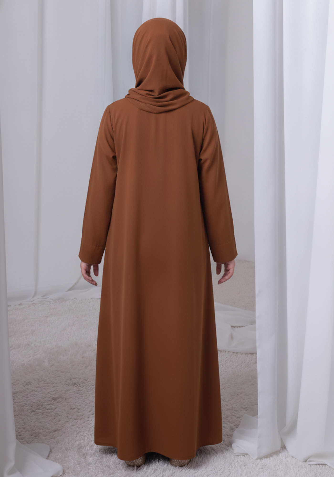 Brown Kids Abaya with Matching Hijab for Girls Korean Nida Fabric Modest Islamic Dress 9 Colors Available