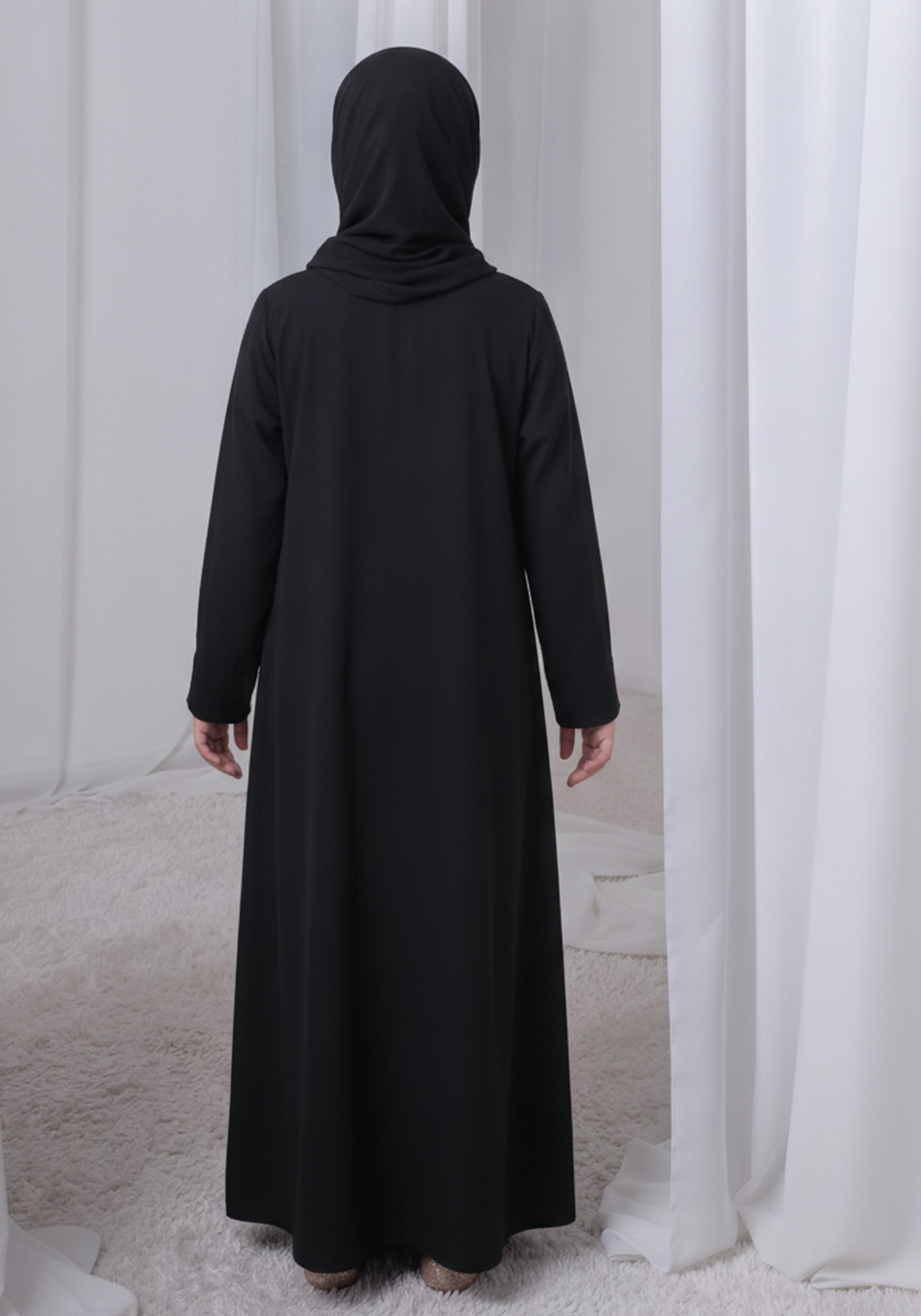 Black Kids Abaya with Matching Hijab for Girls Korean Nida Fabric Modest Islamic Dress 9 Colors Available